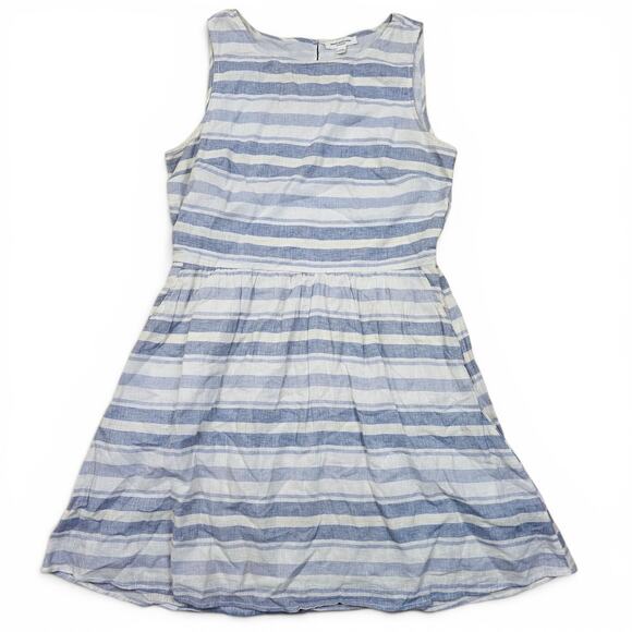 Beach Lunch Lounge Dresses & Skirts - BEACHLUNCHLOUNGE Linen Blend Midi Dress Women's L Striped Coastal Minimalist